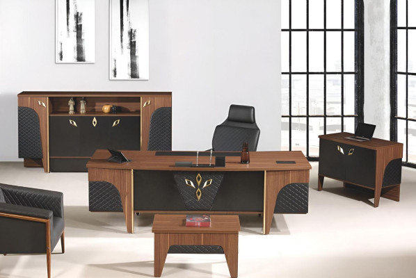 Complete e Office Desk Office desk set 4 pieces Wood Brown Luxury Big