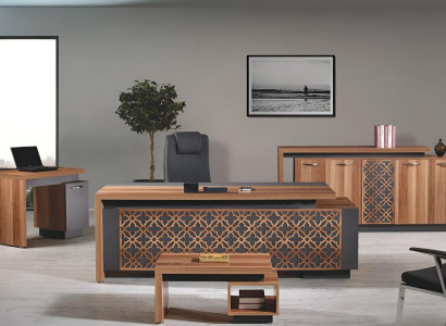 Complete Office Office desk Office furniture Desk Set 4-piece Wood Brown Office