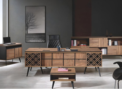 Classic Complete e Study room furniture Desk 4pcs Wood Brown