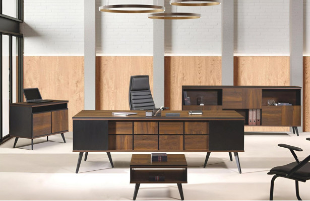 Desk Classic Complete e Study room furniture 4pcs Wood Brown