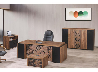 Study room furniture Office Desk Office desk Set 4pcs Wood Brown