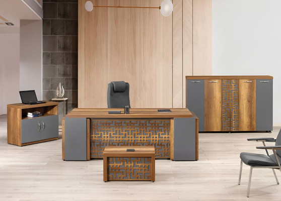 Complete Office Office furniture Desk Office Office desk Set 4-piece Wood Brown