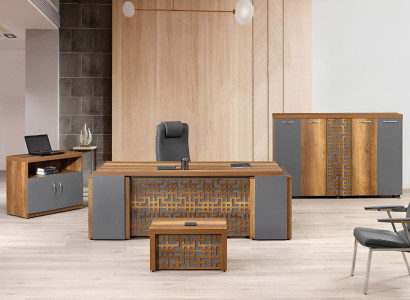 Complete Office Office furniture Desk Office Office desk Set 4-piece Wood Brown