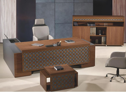 Complete e Office furniture Corner Office table Office Office desk Set 3-piece Wood Brown