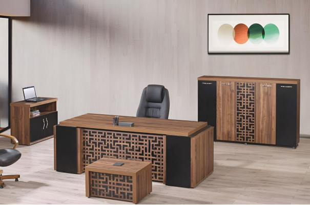 Complete Office Office furniture Desk Office Office desk Set 4-piece Wood Brown