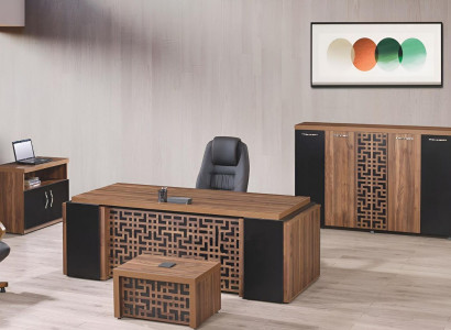Complete Office Office furniture Desk Office Office desk Set 4-piece Wood Brown