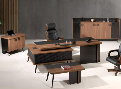 Complete Office Office furniture Desk Office Office desk Set 4-piece Wood Brown