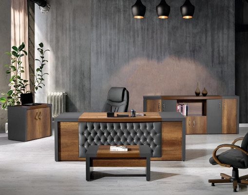 Complete Office Office furniture Desk Office Office desk Set 4-piece Wood Brown