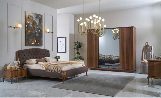 Complete e Bedroom Bed Double bed Set 4pcs Bedroom Brown new