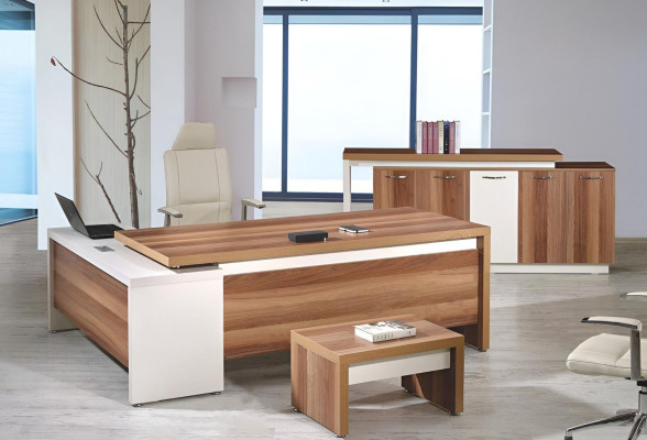 Corner Office table Complete e Office Office desk Set 3-piece Wood Office furniture Brown