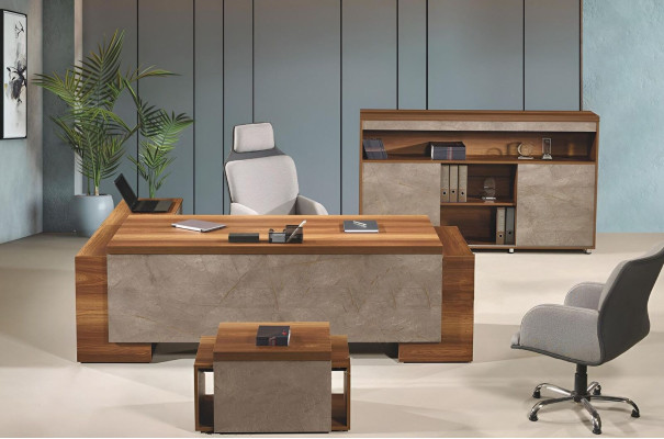 Complete Office Office furniture Corner Office table Office Office desk Set 3-piece Wood Brown