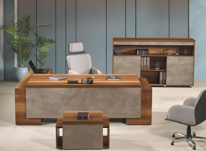 Complete Office Office furniture Corner Office table Office Office desk Set 3-piece Wood Brown