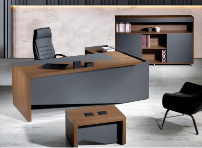 Classic Complete e Study room furniture Gray Corner Office table 3-piece Wood