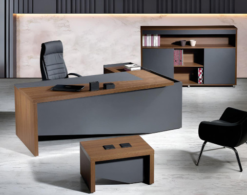 Corner Office table Complete e Office Office desk Set 3-piece Wood Office furniture Gray