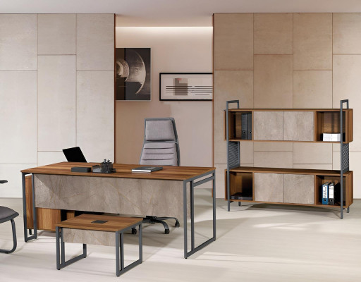 Corner Office table Complete e Office Office desk Set 3-piece Wood Office furniture Brown