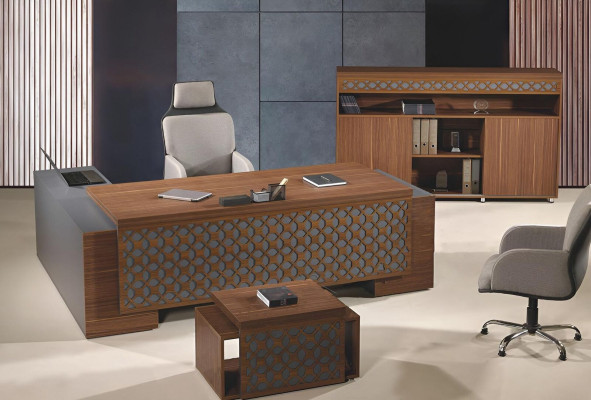 Corner Office table Complete e Office Office desk Set 3-piece Wood Brown Office furniture