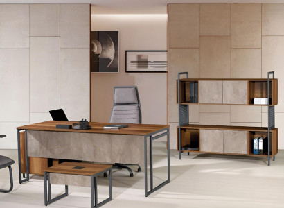 Classic Complete e Study room furniture Brown Corner Office table 3-piece Wood