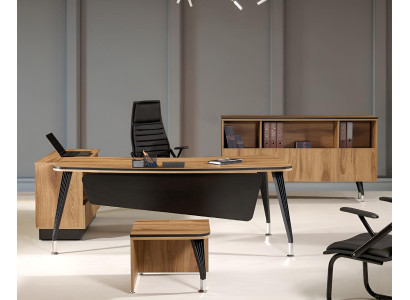 Corner Office table Study room furniture Complete Office Office 3-piece Wood Brown Set