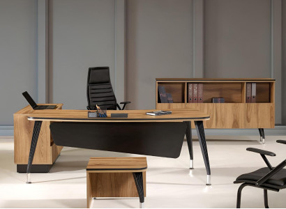 Classic corner office table Complete e Study room furniture Brown 3-piece Wood