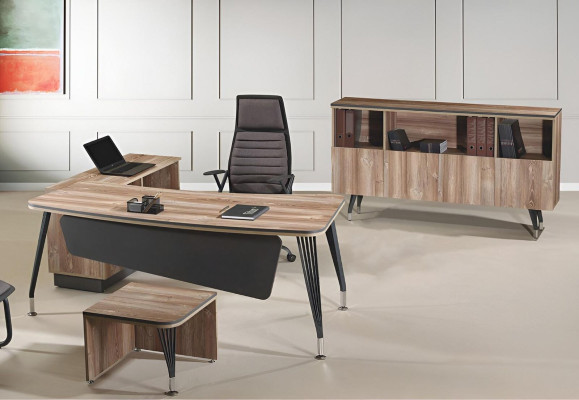 Suite Office Corner Office Table Office Desk Set 3 Pieces Wood Office Furniture Brown