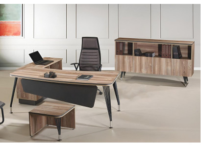 Suite Office Corner Office Table Office Desk Set 3 Pieces Wood Office Furniture Brown