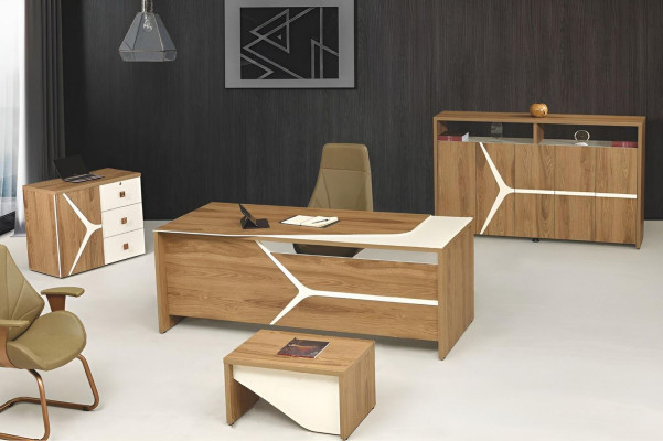 Complete Office Desk Office Office Desk Set 4 Pieces Wood Brown Modern