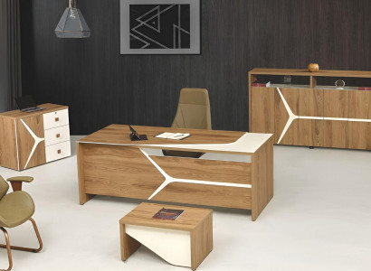 Complete Office Desk Office Office Desk Set 4 Pieces Wood Brown Modern