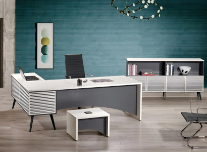 Work table corner office table Complete e Office Set 3-piece Wood Office furniture White