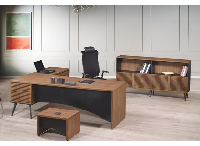 Complete e Study room furniture Corner Office table 3-piece Wood Brown Office furniture