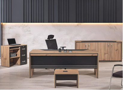 Furniture Office Study room furniture Desk Set 4pcs Wood Black Table