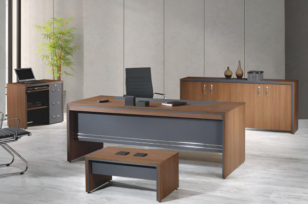 Study room furniture Complete Office Desk Set 4pcs Wood Brown Table