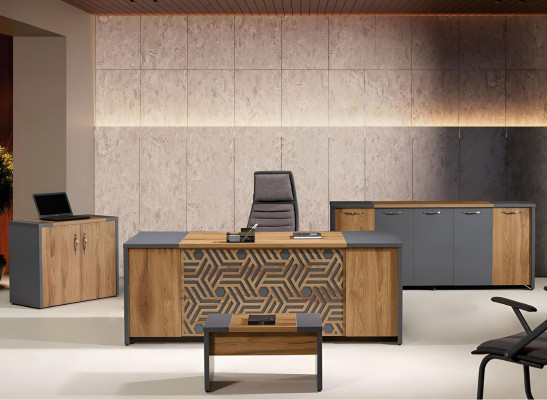 Office Study room furniture Complete Office Desk 4-piece Wood Brown Set