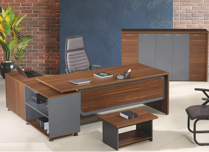 Group Corner Office table Complete e Office desk Set 3-piece Wood Office furniture Brown
