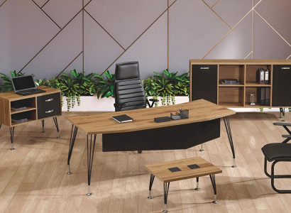 Complete Office Office desk Office furniture Desk Set 4-piece Wood Black