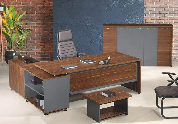 Suite Office Corner Office Table Office Desk Set 3 Pieces Wood Office Furniture Brown