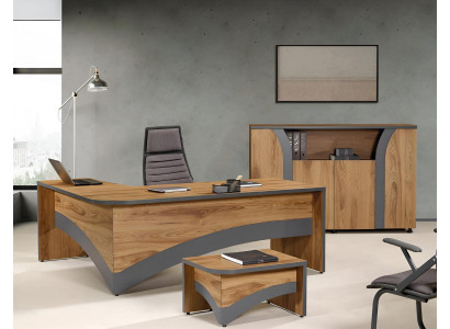 Corner Office table Study room furniture Complete Office Office 3-piece Wood Brown Set