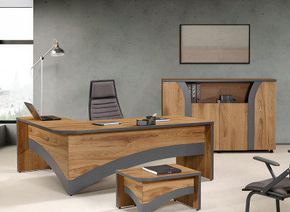 Corner Office table Study room furniture Complete Office Office 3-piece Wood Brown Set