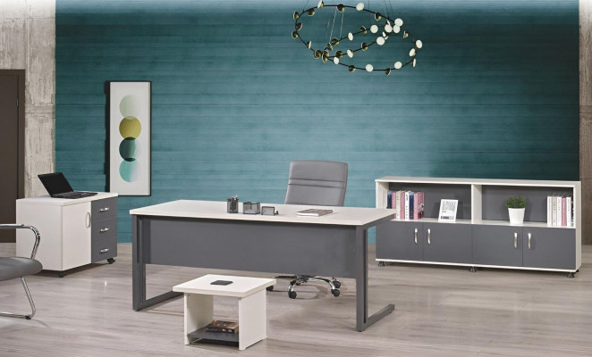 Work table Office furniture Computer furniture Desk 4-piece Wood Set Gray