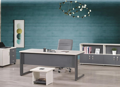 Work table Office furniture Computer furniture Desk 4-piece Wood Set Gray