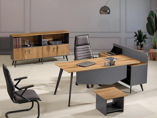 Corner Office table Modern Study room furniture Brown Office 3-piece Wood Set Group