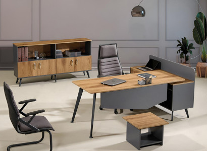 Corner Office table Modern Study room furniture Brown Office 3-piece Wood Set Group