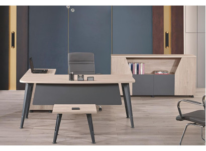 Furniture Office Study room furniture Corner Office table Set 3-piece Wood Gray Table