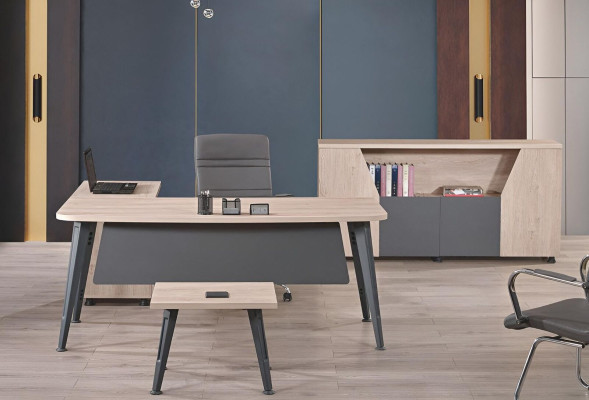 Corner office table work table complete office office furniture 3-piece wood set grey