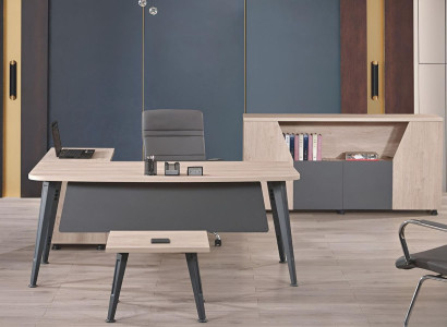 Corner office table work table complete office office furniture 3-piece wood set grey