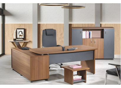 Corner Office table Study room furniture Complete Office Office 3-piece Wood Brown Set