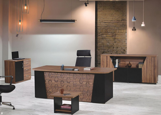 Desk Complete Office Office desk Office furniture Set 4-piece Wood Brown Office