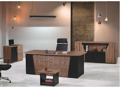 Desk Complete Office Office desk Office furniture Set 4-piece Wood Brown Office