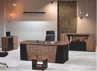 Desk Complete Office Office desk Office furniture Set 4-piece Wood Brown Office