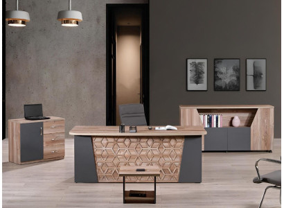Complete Office Office desk Office furniture Desk Set 4-piece Wood Brown Office