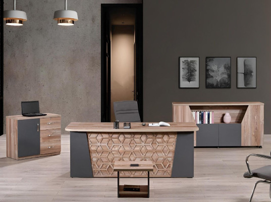 Complete Office Office furniture Desk Office Office desk Set 4-piece Wood Brown